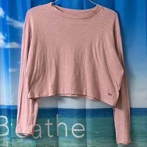 Victoria's Secret Pink Lavender Purple Crop Top Long Sleeve Shirt Lounge Size S